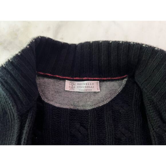 $3850 Brunello Cucinelli 100% Cashmere Chunky Navy Blue Cable Knit Unisex IT50 - Picture 4 of 12